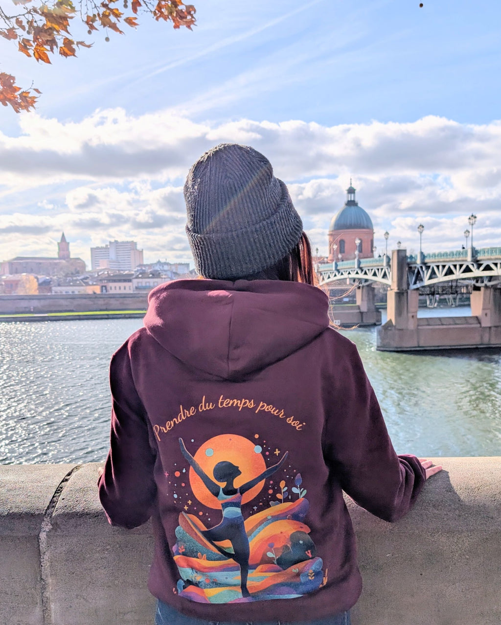 Sweat à capuche - Prendre du temps pour soi - Texte orange