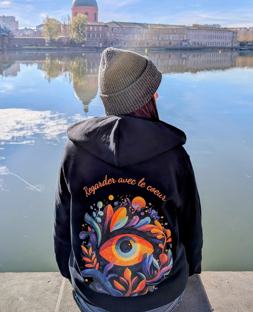 Sweat à capuche zippé Noir - Regarder avec le coeur