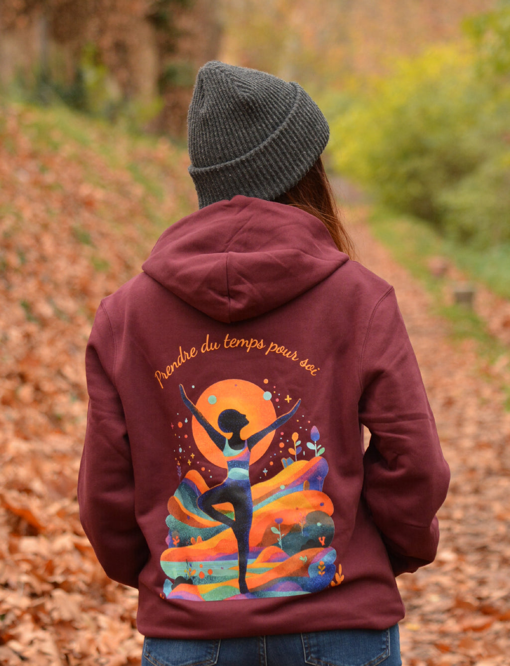 Sweat à capuche - Prendre du temps pour soi - Texte orange