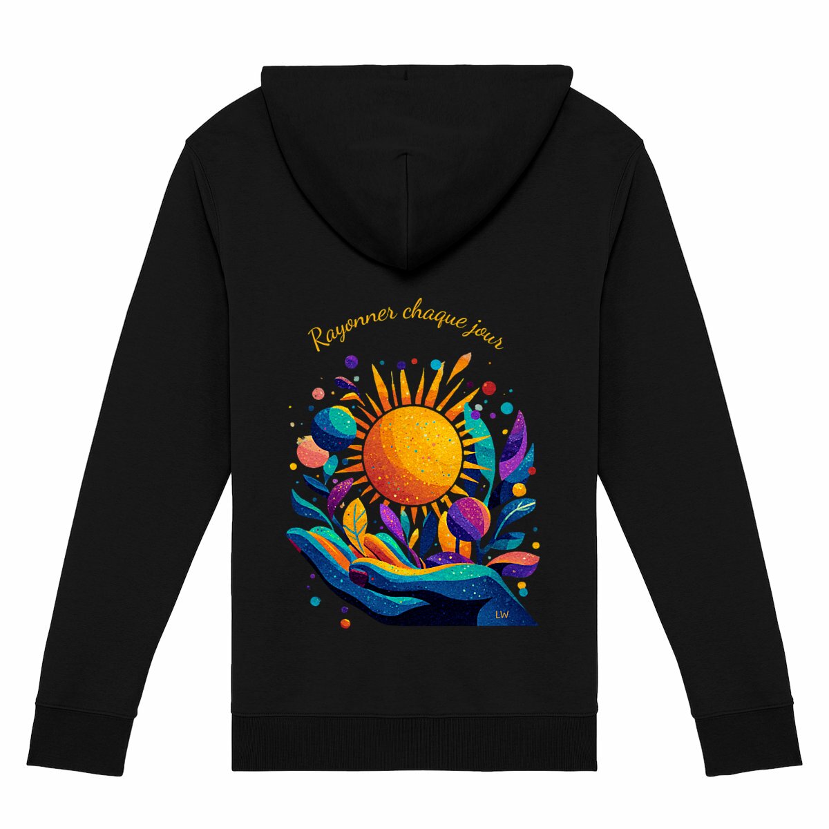 Sweat zippé - Rayonner chaque jour- texte jaune - dos_2